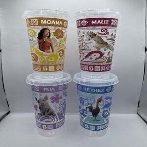 Subway Disney Moana Collectible Cups Lot of 4 Lids Set New Unused Heihei Pua